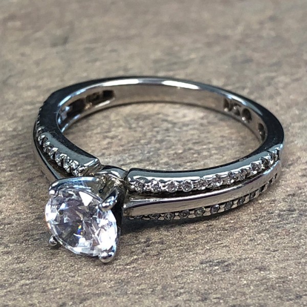 14K White Gold Diamond Accent Engagement Ring - 39911515