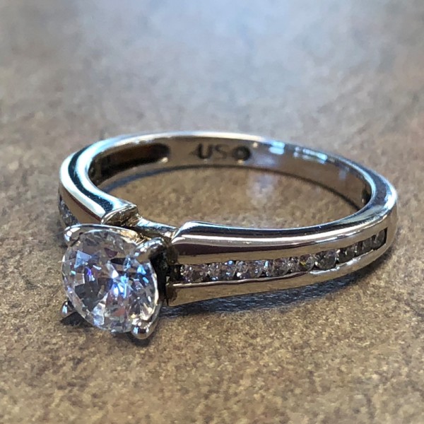 14K White Gold Diamond Accent Engagement Ring