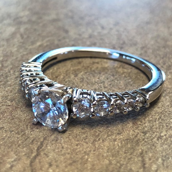 14K White Gold Diamond Accent Engagement Ring