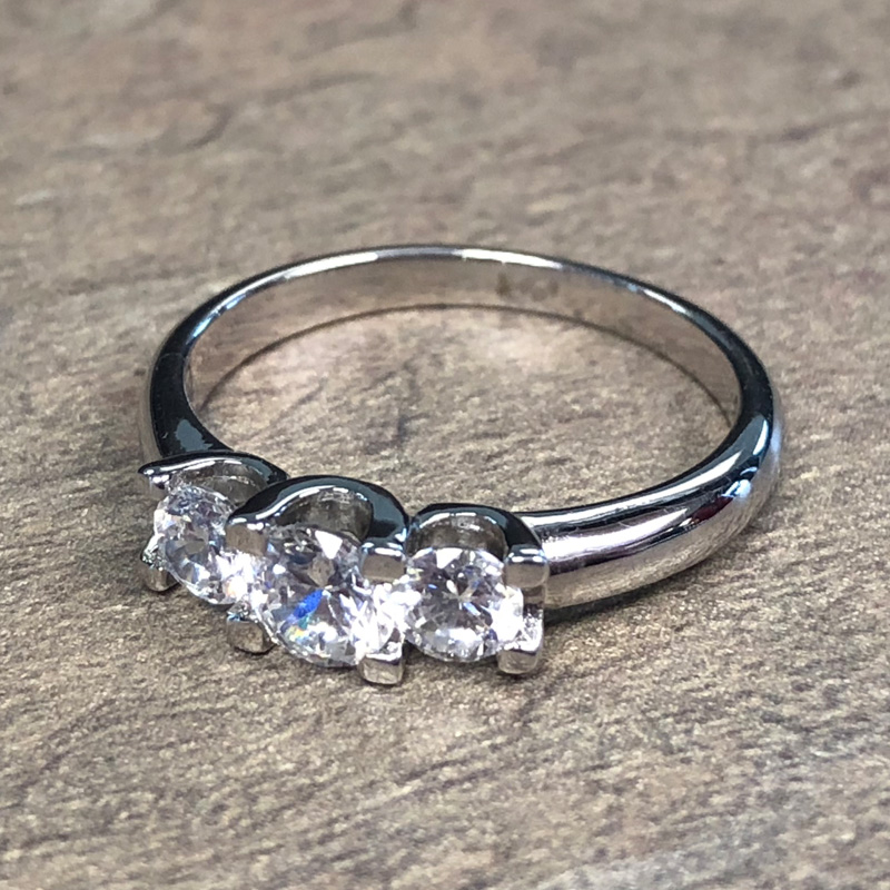 14K White Gold 3 Stone Engagement Ring - 39910184