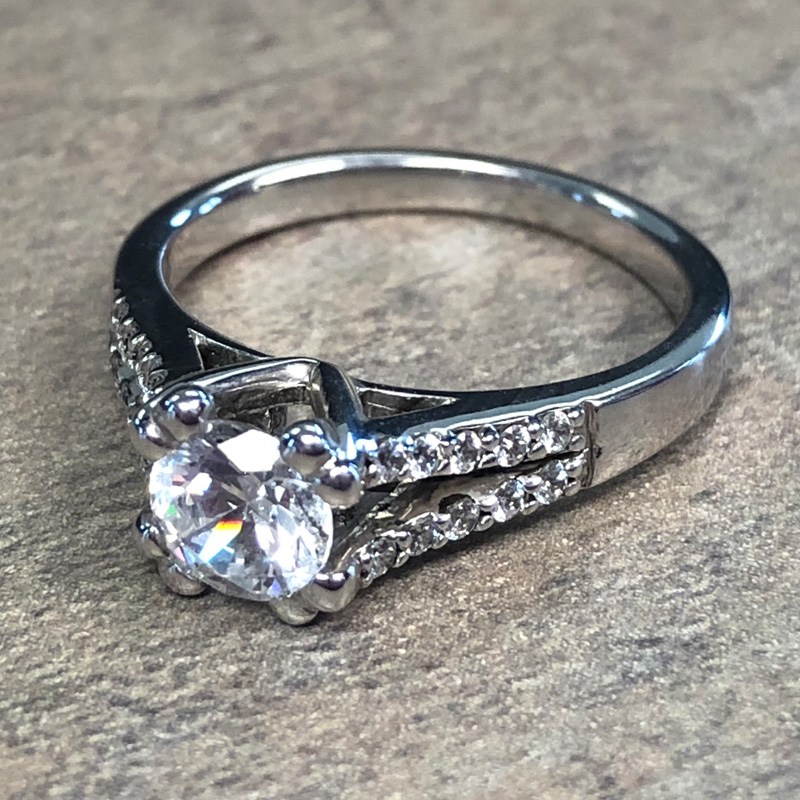 14K White Gold Split Shank Diamond Accent Engagement Ring - 39910738