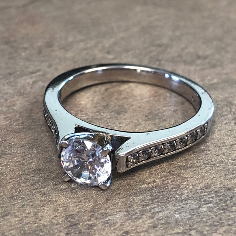 14K White Gold Diamond Accent Engagement Ring - 39911542