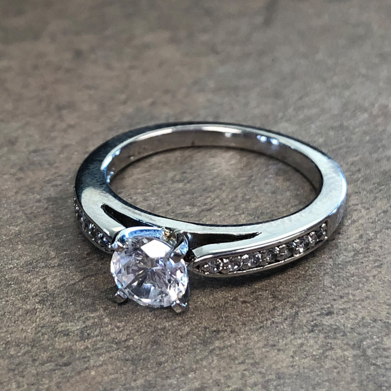 14K White Gold Diamond Accent Engagement Ring - 39911560